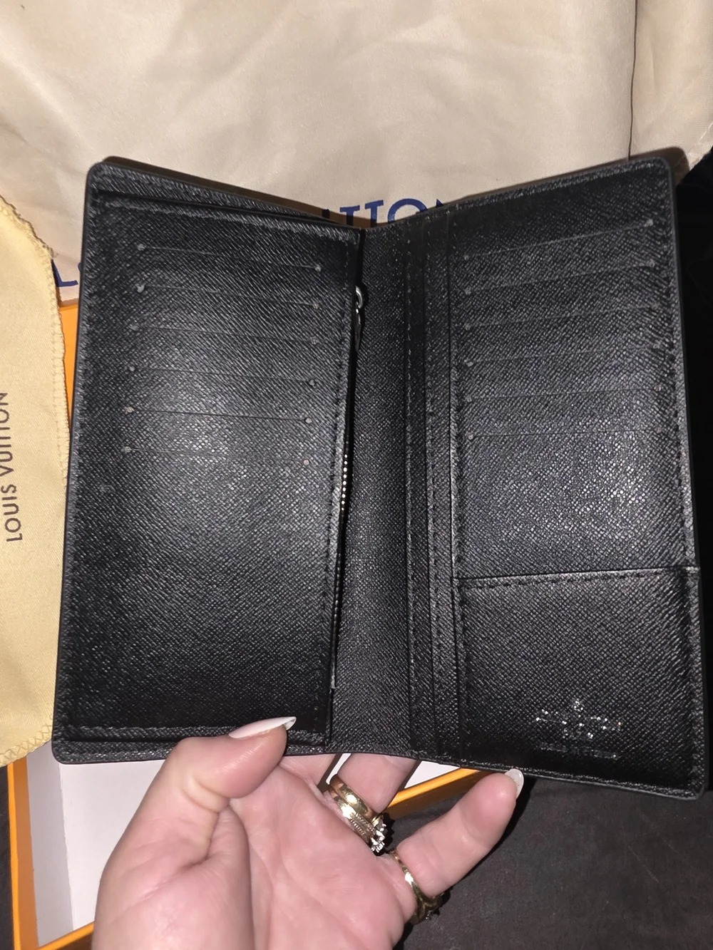 Louis Vuitton Black Textured Leather Long Wallet Long Fold Over